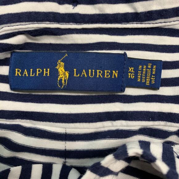 RALPH LAUREN Size XL Navy White Stripe Cotton Short Sleeve Polo - Picture 5 of 8